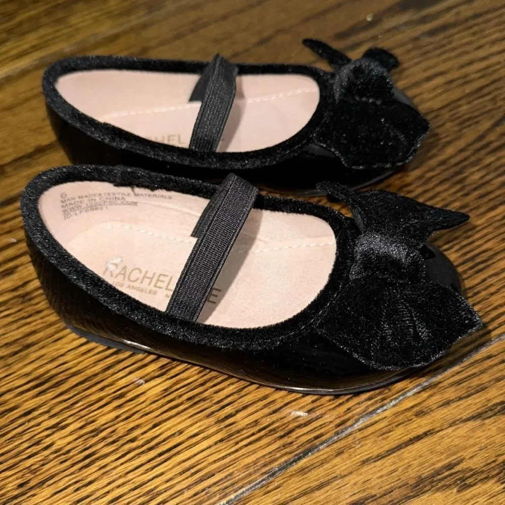 Rachel Zoe Black Velvet Kids Shoes with Bow 6